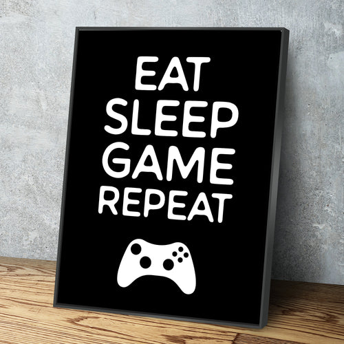 Gaming Poster | Gamer Wall Art | Gaming Canvas Wall Art | Video Gamer Decor |  Eat Sleep Game Repeat