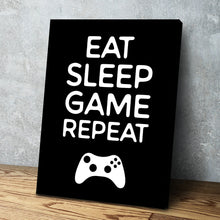 Load image into Gallery viewer, Gaming Poster | Gamer Wall Art | Gaming Canvas Wall Art | Video Gamer Decor |  Eat Sleep Game Repeat