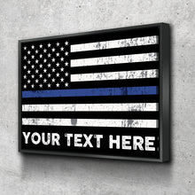 Load image into Gallery viewer, Personalized Thin Blue Line Flag Canvas Wall Art, Custom Wall Art Thin Blue Line, Police Officer Wall Art, LEO, Law Enforcement Officers