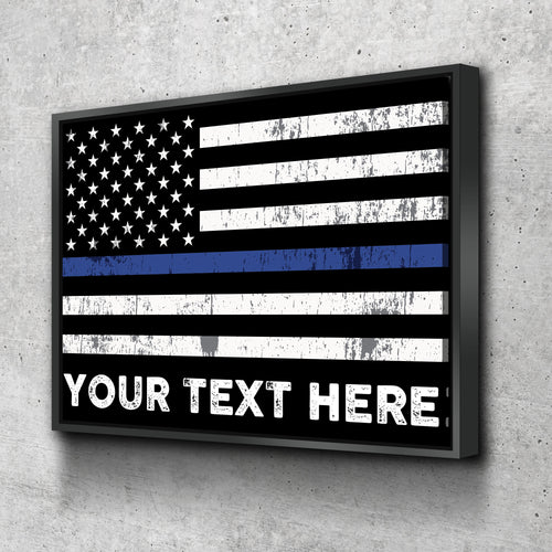 Personalized Thin Blue Line Flag Canvas Wall Art, Custom Wall Art Thin Blue Line, Police Officer Wall Art, LEO, Law Enforcement Officers