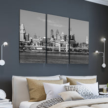 Load image into Gallery viewer, Philadelphia Skyline on Canvas, B&amp;W Large Wall Art, Philadelphia Print, Philadelphia art, Philadelphia Photo, Philadelphia Canvas, Panoramic