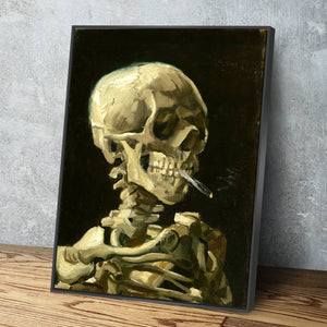 Skull of a Skeleton Burning Cigarette Vincent Van Gogh Famous Painting Classic Fine Art Gallery Wrapped Canvas Wall Art Print Reproduction