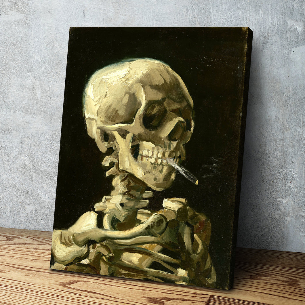 Skull of a Skeleton Burning Cigarette Vincent Van Gogh Famous Painting Classic Fine Art Gallery Wrapped Canvas Wall Art Print Reproduction