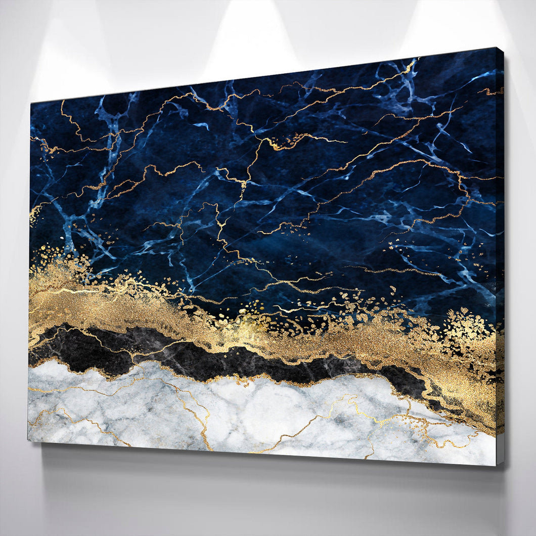 Blue Gold Marble Canvas , Luxury Wall Art, Abstract Wall Decor, Navy Blue Abstract, Modern Artwork, Oversize Canvas Art, Contemporary Art