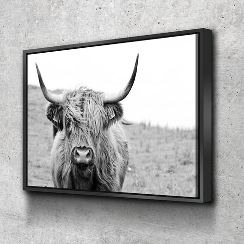 Highland Cow Print Canvas Poster Picture Black and White Canvas Wall Art Ready to Hang Canvas