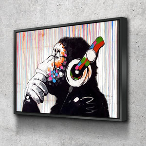 Banksy Prints | Banksy Canvas Art | Banksy Prints for Sale | Graffiti Canvas Art | DJ Monkey Colored Rain Graffiti Reproduction