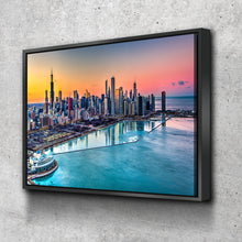 Load image into Gallery viewer, Chicago Skyline | Chicago Canvas Wall Art | Chicago Print Art | Chicago Poster | Chicago Skyline Harbor At Sunset