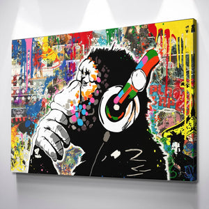 Banksy Prints | Banksy Canvas Art | Banksy Prints for Sale | Graffiti Canvas Art | DJ Monkey Graffiti Reproduction