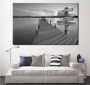 Lake Decor Pictures | Lake Dock Personalized Wall Art with Names | Personalized Family Wall Art | Canvas with Family Names