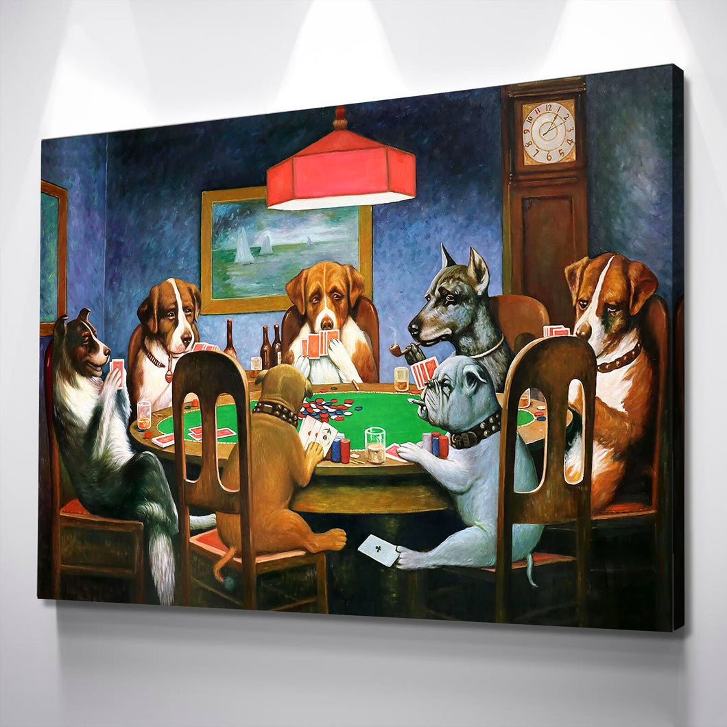 A Friend in Need by C.M. Coolidge Poker Game Canvas Wall Art | Bathroom Wall Decor | Bathroom Living Room Canvas Art Prints | Canvas Wall Ar