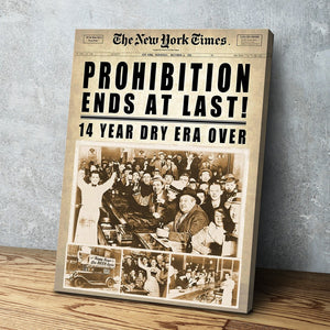 End At Last Prohibition 1933 Repeal - Newspaper Art Print Portrait Vintage Poster Canvas Wall Art Décor Gift Bar Decor