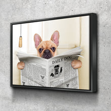 Load image into Gallery viewer, French Bulldog Newspaper Toilet | Bathroom Art | Bathroom Wall Decor | Bathroom Canvas Art Prints | Canvas Wall Art