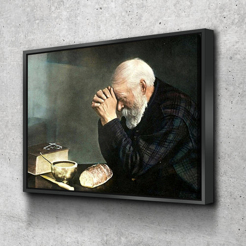 Eric Enstrom "Grace" 1918 Reproduction Digital Print Man Praying Over Bread Colorized by AI Art Print Portrait Vintage Poster Canvas Wall Ar