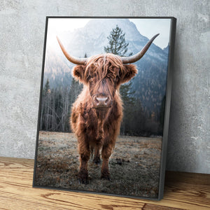 Highland Cow Picture Portrait Full Color | Highland Cow Wall Art Print Poster | Canvas Wall Art
