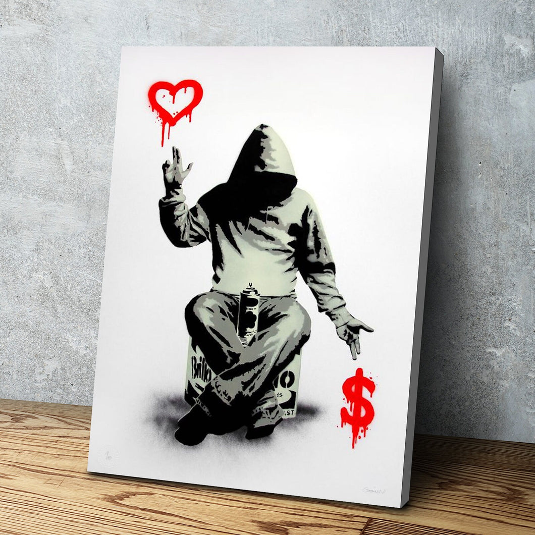 Banksy Prints | Banksy Canvas Art | Banksy Prints for Sale | Graffiti Canvas Art | Love over Money Portrait Reproduction