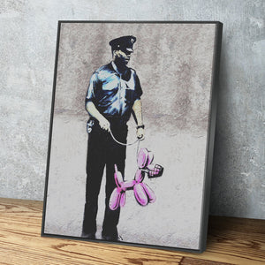 Banksy Prints | Banksy Canvas Art | Banksy Prints for Sale | Graffiti Canvas Art | Police Guard Pink Balloon Dog Portrait Reproduction