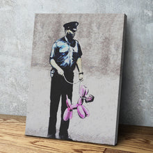 Load image into Gallery viewer, Banksy Prints | Banksy Canvas Art | Banksy Prints for Sale | Graffiti Canvas Art | Police Guard Pink Balloon Dog Portrait Reproduction
