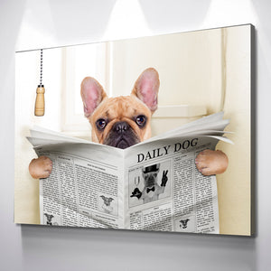 French Bulldog Newspaper Toilet | Bathroom Art | Bathroom Wall Decor | Bathroom Canvas Art Prints | Canvas Wall Art