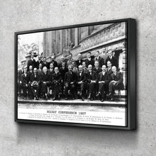 Load image into Gallery viewer, Solvay Conference 1927 Poster with Names, Einstein, Curie, Schrödinger, Heisenberg, Bohr, Planck, Vintage Physics Poster Science Photo Print