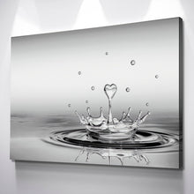 Load image into Gallery viewer, Heart Drop Splash Black and White Landscape Bathroom Wall Art | Bathroom Wall Decor | Bathroom Canvas Art Prints | Canvas Wall Art