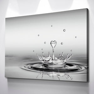 Heart Drop Splash Black and White Landscape Bathroom Wall Art | Bathroom Wall Decor | Bathroom Canvas Art Prints | Canvas Wall Art