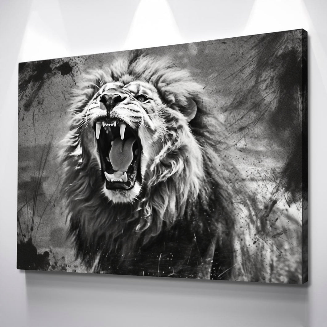 Lion Wall Art | Lion Canvas | Living Room Bedroom Canvas Wall Art Set | Black and White Lion Roar Stylized