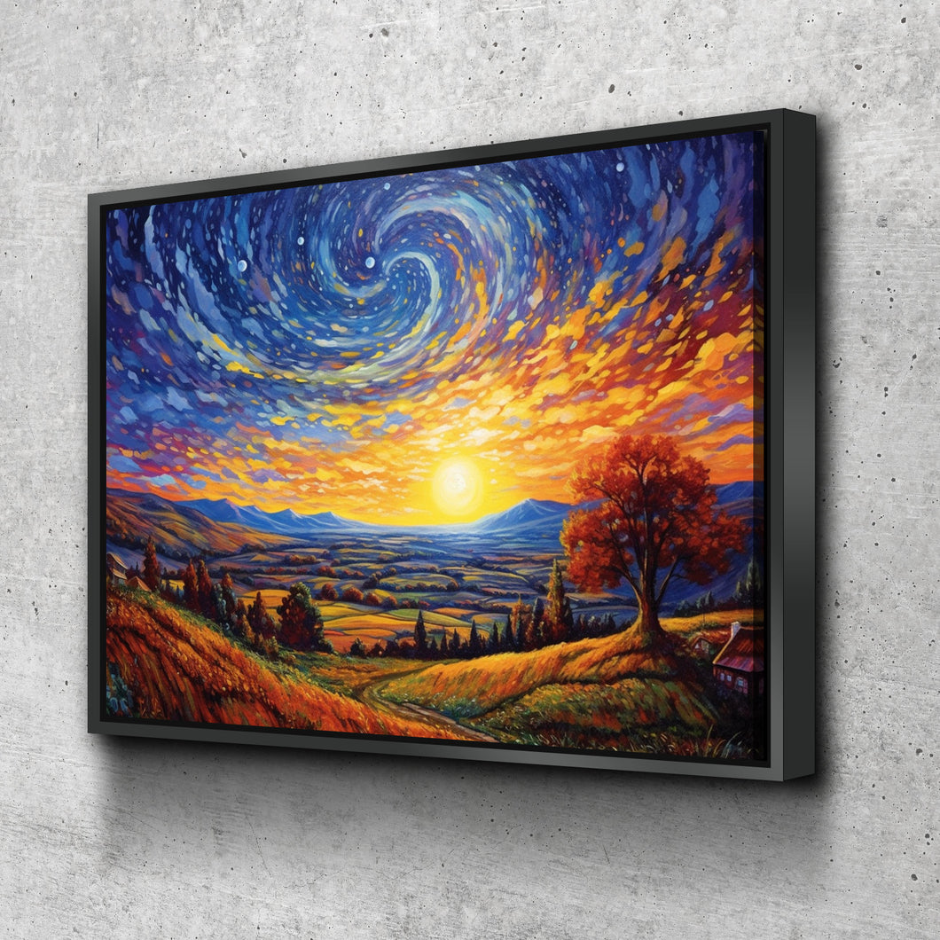 Starry Night Poster | Starry Night Canvas | Sky Galaxy Landscape Art Print | Living Room Bedroom Canvas Wall Art