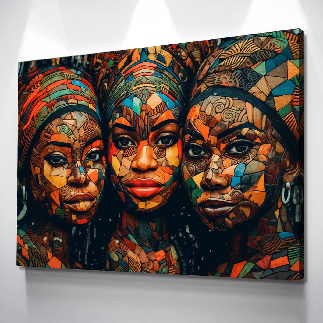 African Wall Art | Abstract African art | Canvas Wall Art | Three African Women Abstract V2