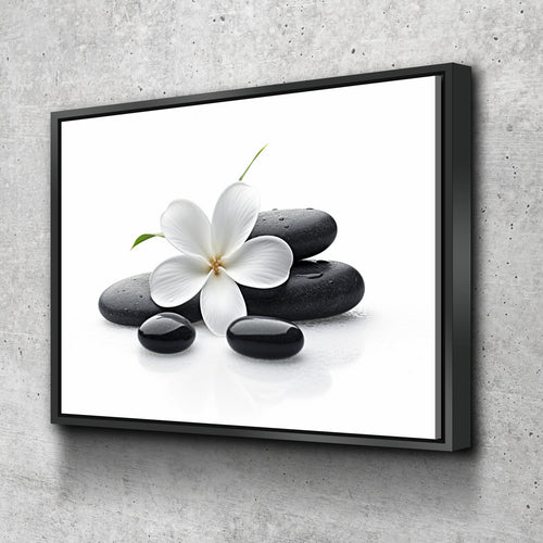 Floral Zen Stones White Spa Bathroom Wall Art | Bathroom Wall Decor | Bathroom Canvas Art Prints | Canvas Wall Art v3
