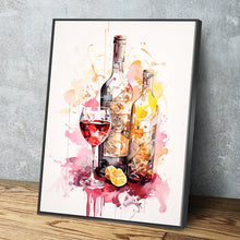 Load image into Gallery viewer, Kitchen Wall Art | Kitchen Canvas Wall Art | Kitchen Prints | Kitchen Artwork | Wine Bottle Glass v3