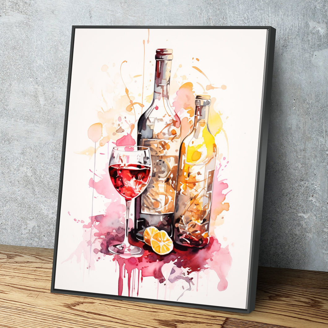 Kitchen Wall Art | Kitchen Canvas Wall Art | Kitchen Prints | Kitchen Artwork | Wine Bottle Glass v3