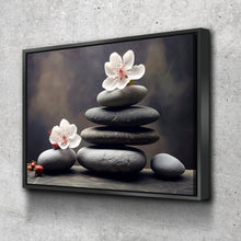 Load image into Gallery viewer, Floral Zen Stones Black Spa Bathroom Wall Art | Bathroom Wall Decor | Bathroom Canvas Art Prints | Canvas Wall Art v2