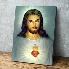 Load image into Gallery viewer, Traditional Sacred Heart of Jesus Christ Canvas Wall Art | Jesus Christ Picture | Christian Canvas Wall Art
