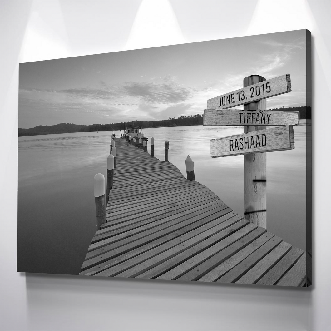 Valentines Day Gift for Him and Her | Personalized Lake Dock Canvas Wall Art