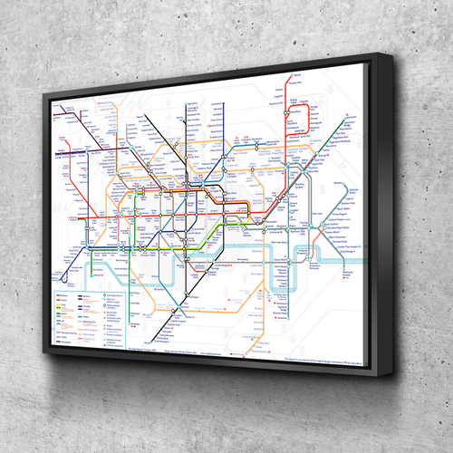 London Underground Poster Tube Map - Canvas Wall Art Framed Print - Various Sizes