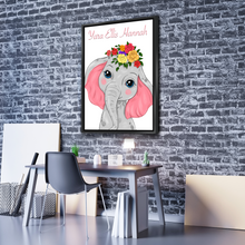 Load image into Gallery viewer, Personalized Name Safari Animals Baby Girl Nursery Wall Art Nursery Canvas Wall Art Decor Pink Floral Elephant Decor Prints